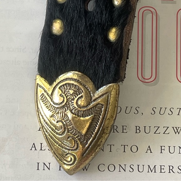 Vintage USMECO Paris Designer Black Calf Hair Gold Mesh Belt Glam Ornate Belt - Picture 7 of 10